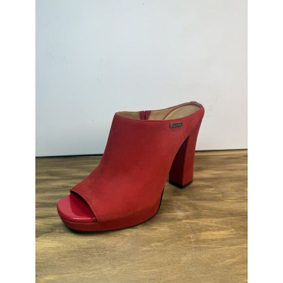 Calvin Klein Red Suede Open Toe Block Heel Mules Women’s Size 8 -shoes - Picture 2 of 13